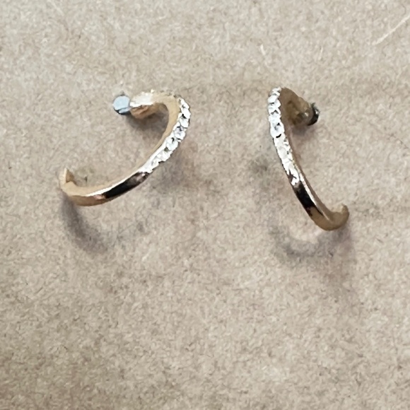 2/$15 Gold tone hoop earrings with clear round crystals on top half. Post back. - Picture 7 of 9